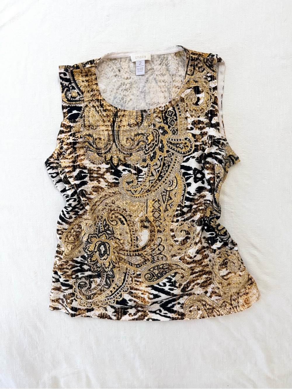 Chico's Boho Paisley Animal Print Tank Top — Euro Summer Vibe Size Large